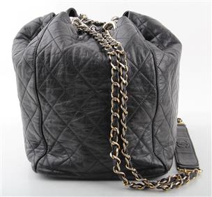 Chanel Vintage Black Quilted Bucket Bag For parts or not working